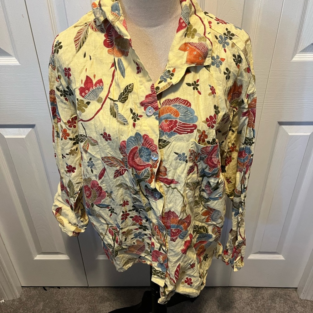 Habitat size S/M 100% Linen Floral Print Women's Top - Multicolor